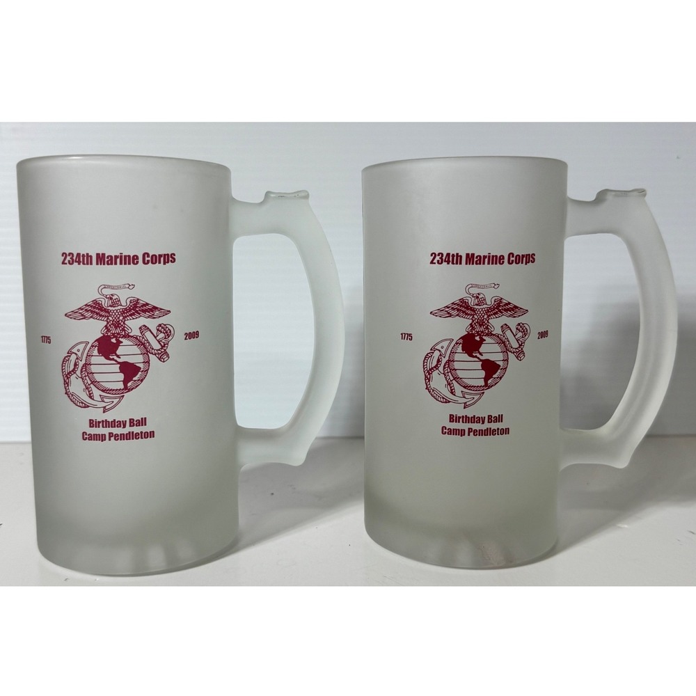US Marine Corps 234th Birthday Ball 2009 Frosted Beer Mug Set Camp Pendleton 2pc